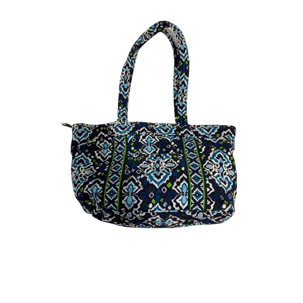Vera Bradley Womens Navy Blue Quilted Ikat Shoulder Tote Bag Preppy Zip Top